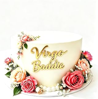 Virgo Baddie Gold Acrylic Cake Topper, Big Virgo Energy/Virgo Season/Virgo AF Cake Decoration, Zodiac Virgo Birthday Party Cake Charm Decor Supplies