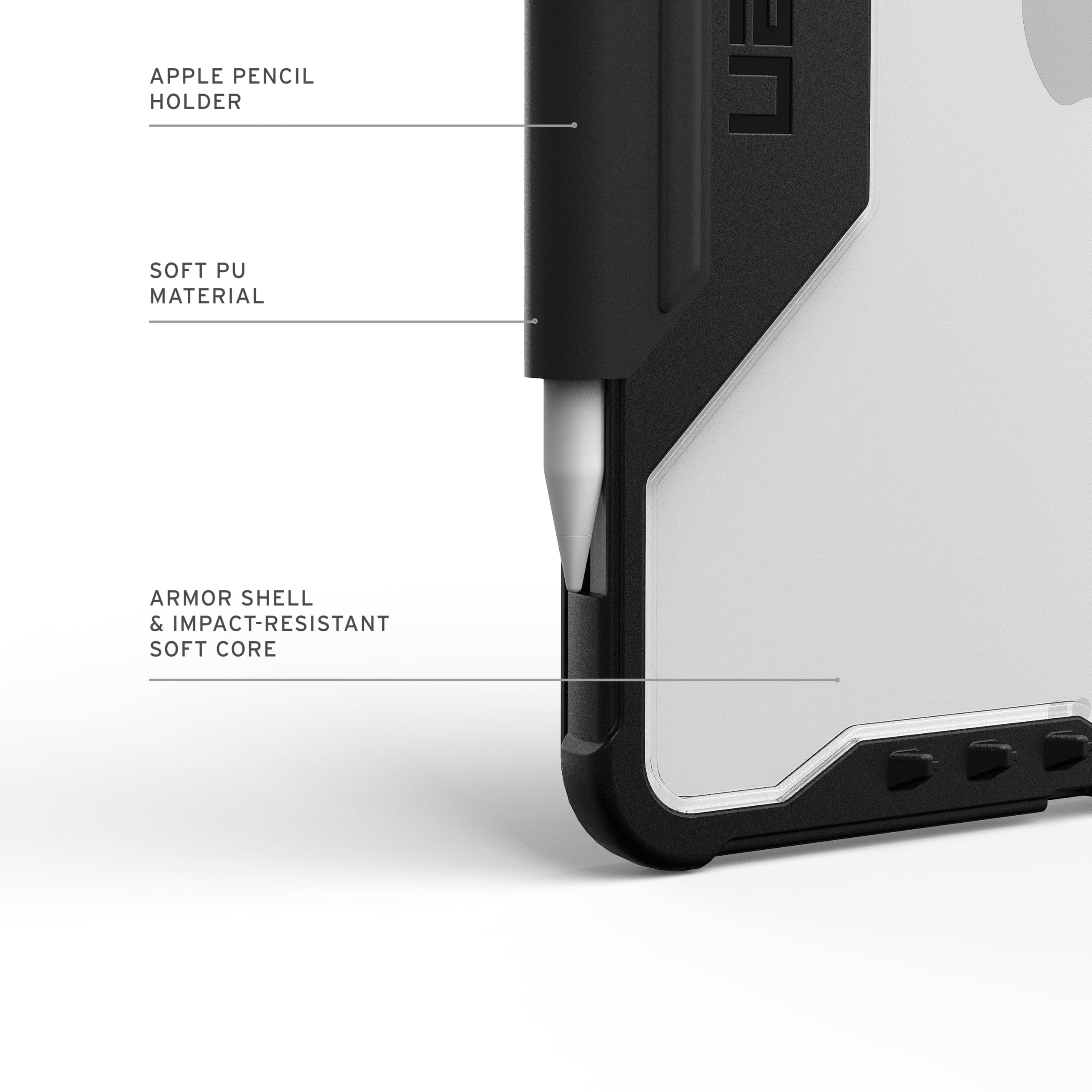 URBAN ARMOR GEAR Progettata per iPad Air 11 (7a generazione, 2025, M3), robusta custodia protettiva a portafoglio con supporto regolabile multi-angolo e portamatite Plyo LT ghiaccio/nero