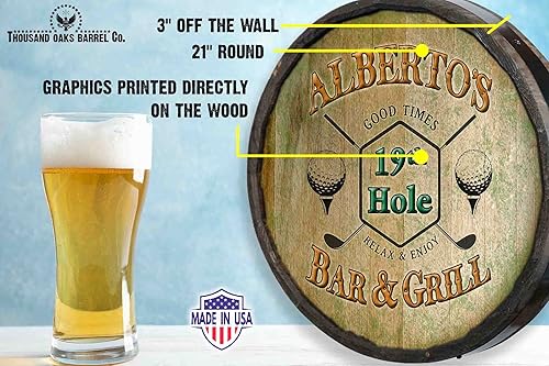 Vista 198 de THOUSAND OAKS BARREL CO. Personaliza el letrero de un cuarto de barril con cócteles de gato negro, barril de vino hecho de madera de roble de alta