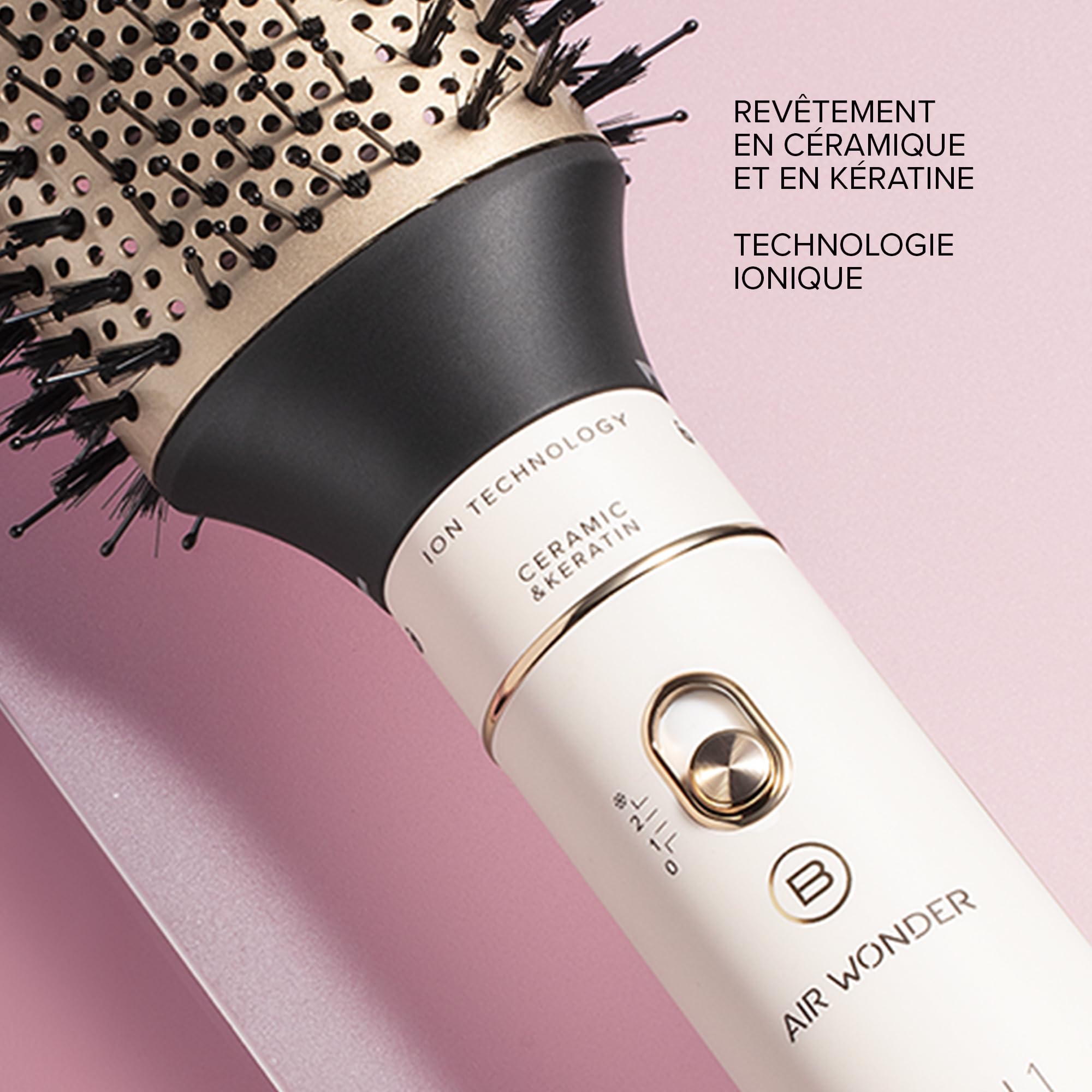Bellissima Brosse Soufflante Ionique Air Wonder - Brosse Chauffante Brushing, Brosses en Céramique, Enduites de Kératine - 2 Températures et Air Frais - Sèche, Volume, 8 Accessoires Inclus, 1000 W