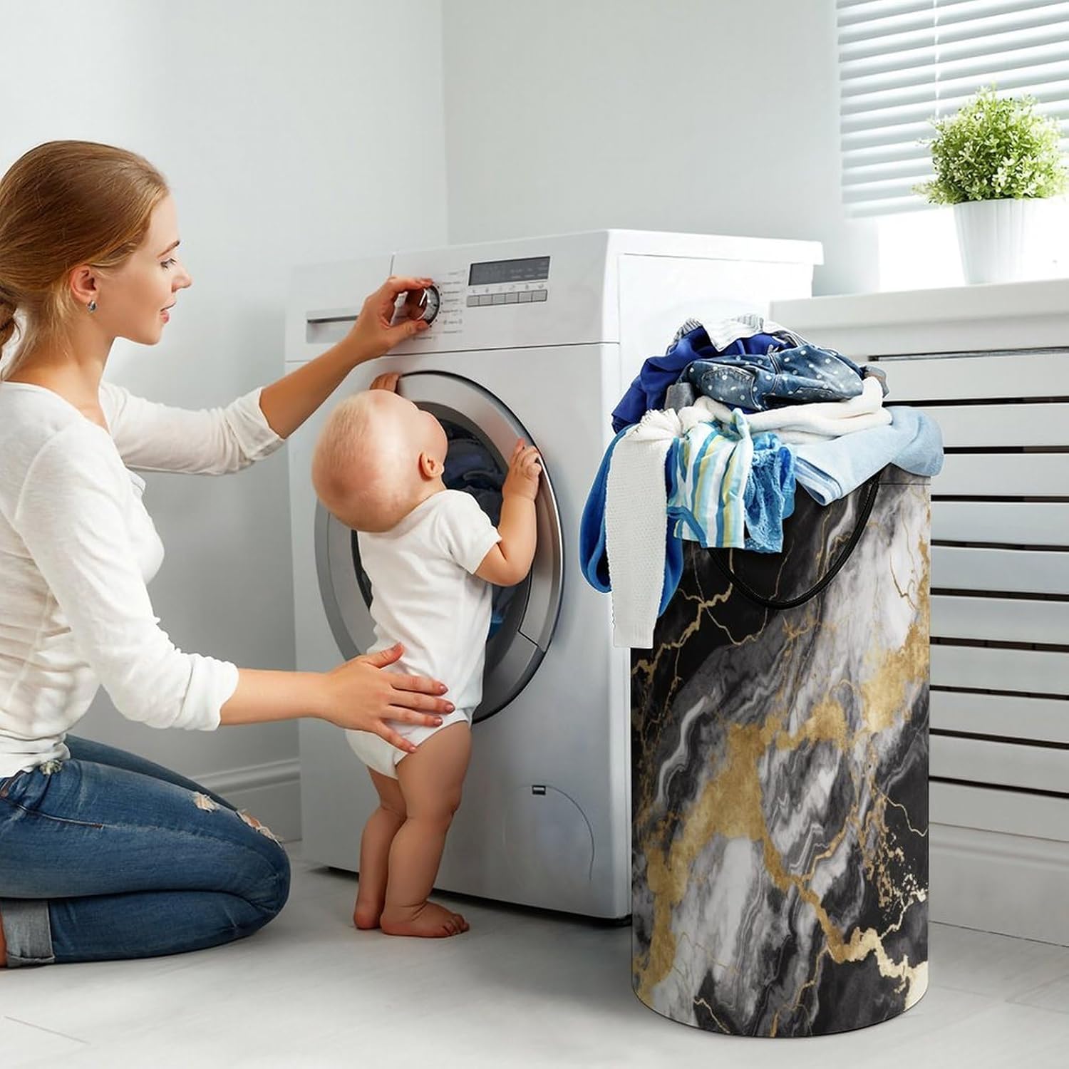 Dirty Clothes Basket Extra Large 110l Open Top Laundry Hamper With Portable Carry Handles, Foldable Waterproof Clothes Basket Spacious Laundry Bag For Bedroom Bathroom Laundry Room Dorm
