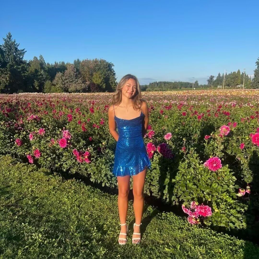 Spaghetti Straps Sequin Homecoming Dresses for Teens 2023 Sparkly Short Cocktail Party Dresses