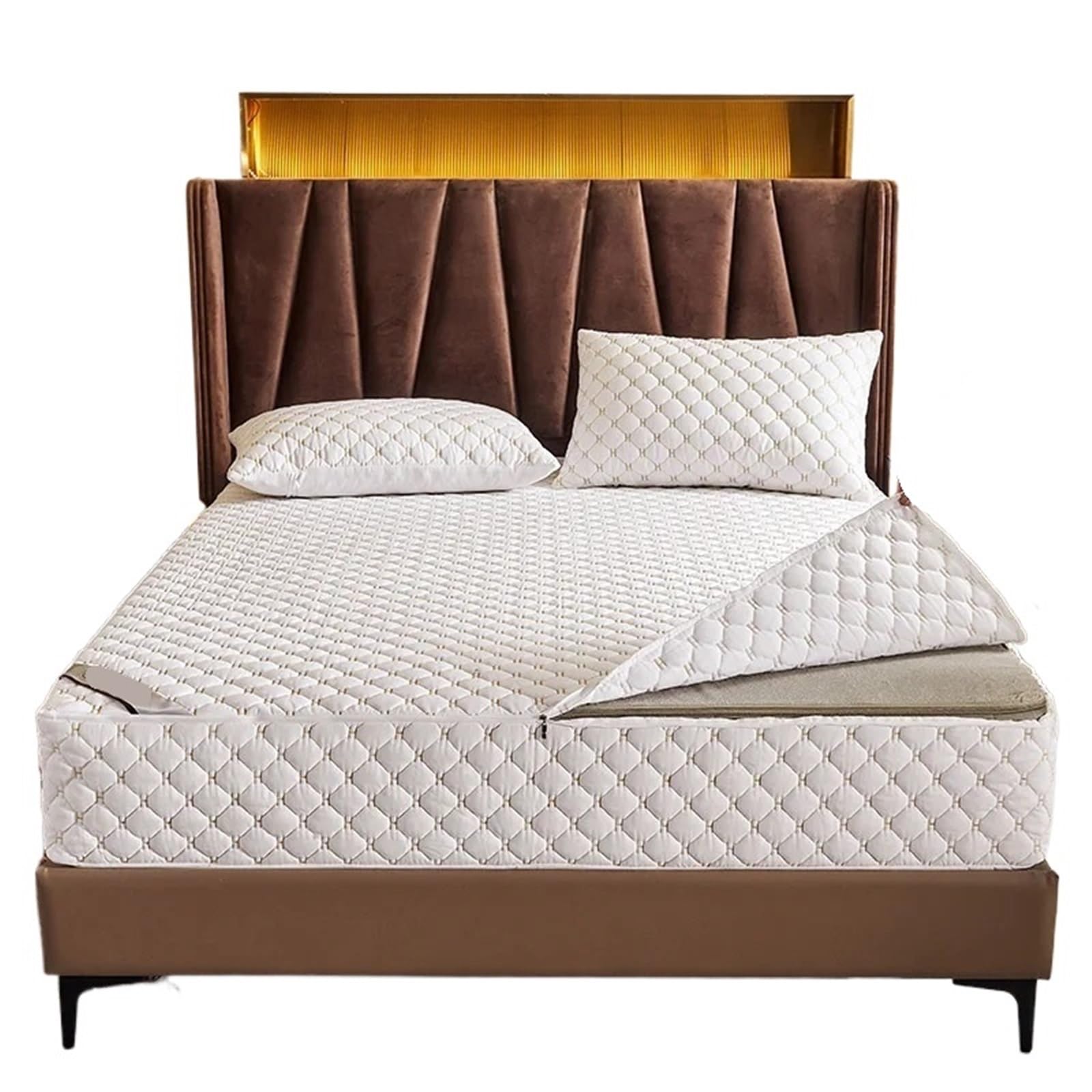 Zipped Mattress Protector Thicken Quilted Mattress Cover With Zipper Bedspread Soft King Queen Tatami Bed Fitted Shee(Color6,Pillowcases48x74cmx2)