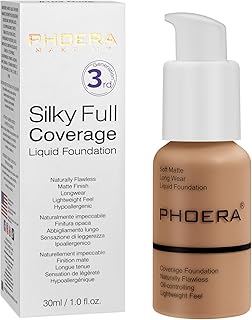 PHOERA Foundation, PHOERA Matte Liquid Foundation,PHOERA Makeup for Women, PHOERA Foundation Full Coverage Concealer, 30ml 24HR Matte Oil Control Concealer (106 - Warm Sun)