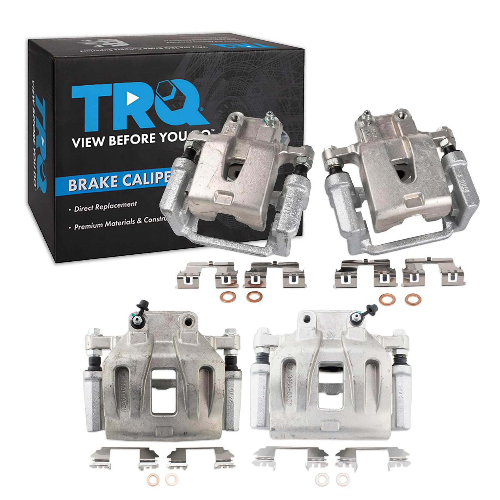 TRQ Front and Rear Brake Caliper Set Zinc Coated Brackets Compatible with 2006-2011 Dodge Charger 2007-2008 Dodge Magnum 2010 Chrysler 300