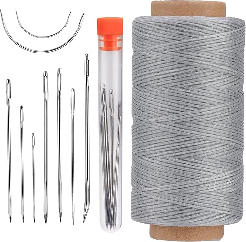DIUDUS Hilo encerado de 218 yardas, hilo encerado de cuero con agujas de cuero resistente, hilo de cuero profesional para coser a mano, reparación