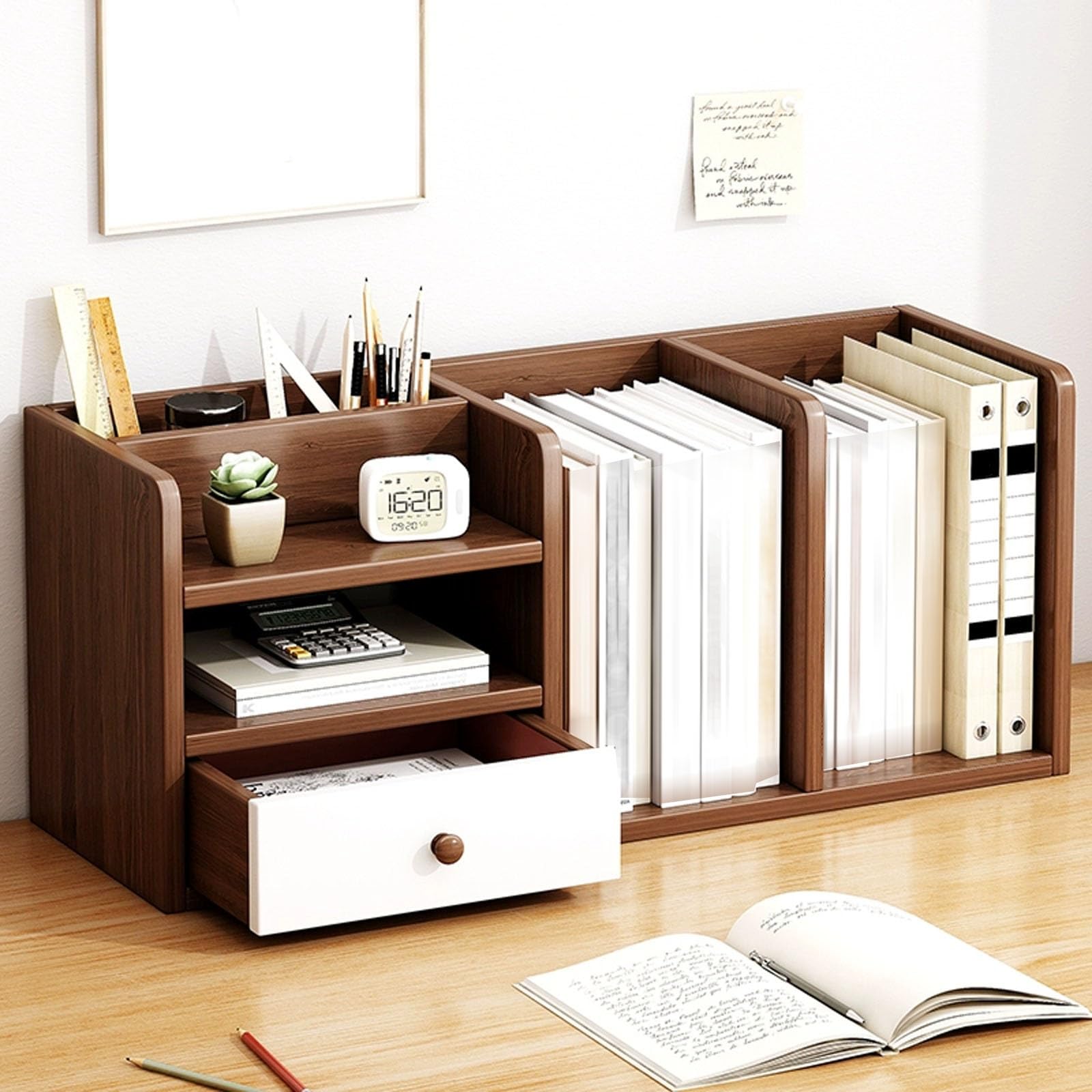Bureau multicouche avec tiroirs et 6 étagères de rangement pour livres