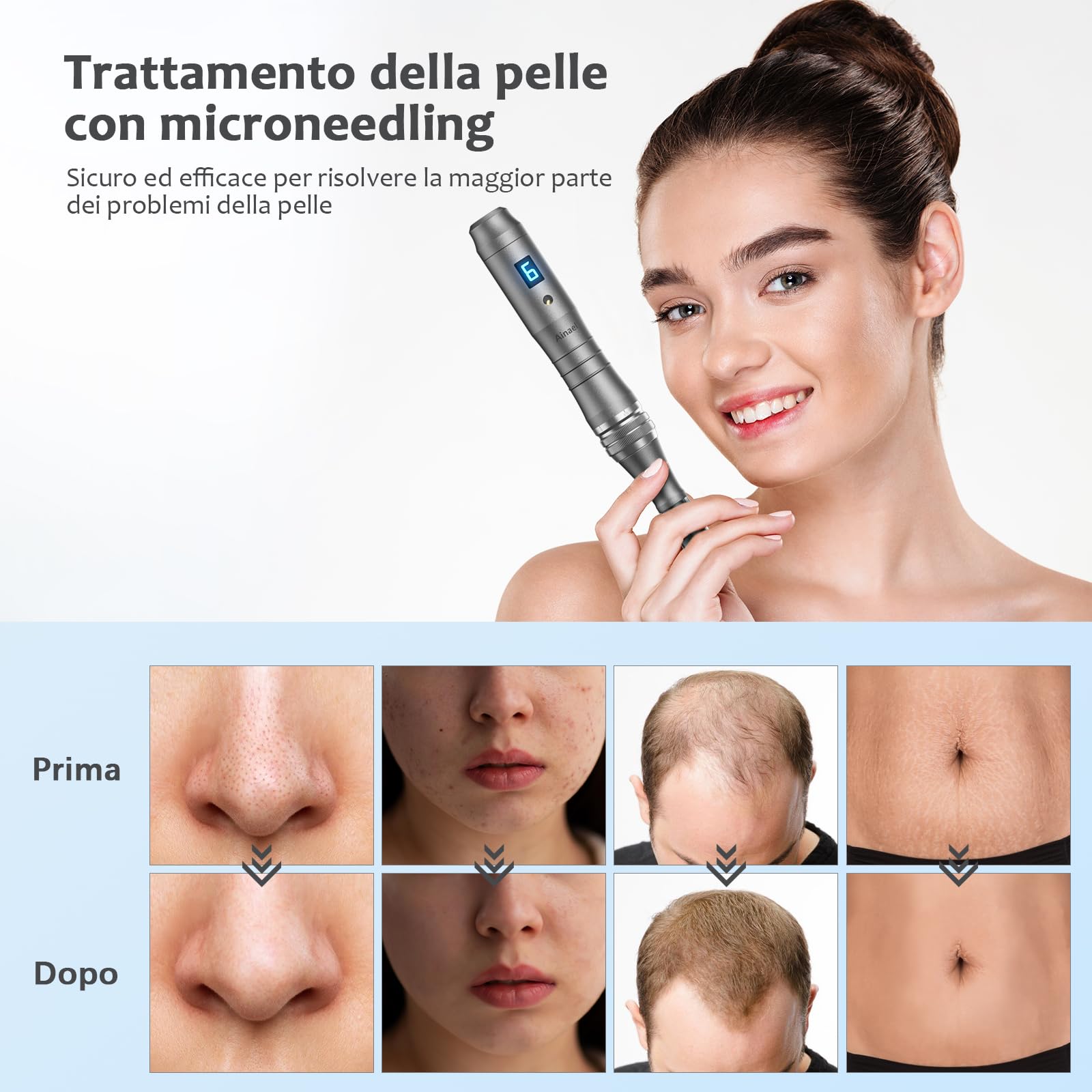 Ultima M8 Microneedling Pen, Macchina Professionale Microneedling Senza Fili, Microneedling Penna Kit per Viso Corpo Capelli Barba Crescita Regalo per Donne - 12 Cartucce di Ricambio