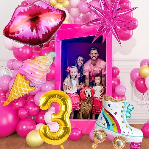 Miniatura 4 de 117 piezas de decoraciones de fiesta de cumpleaños de niña rosa, kit de arco de guirnalda de globos rosa con globo metálico rosa dorado rosa intenso