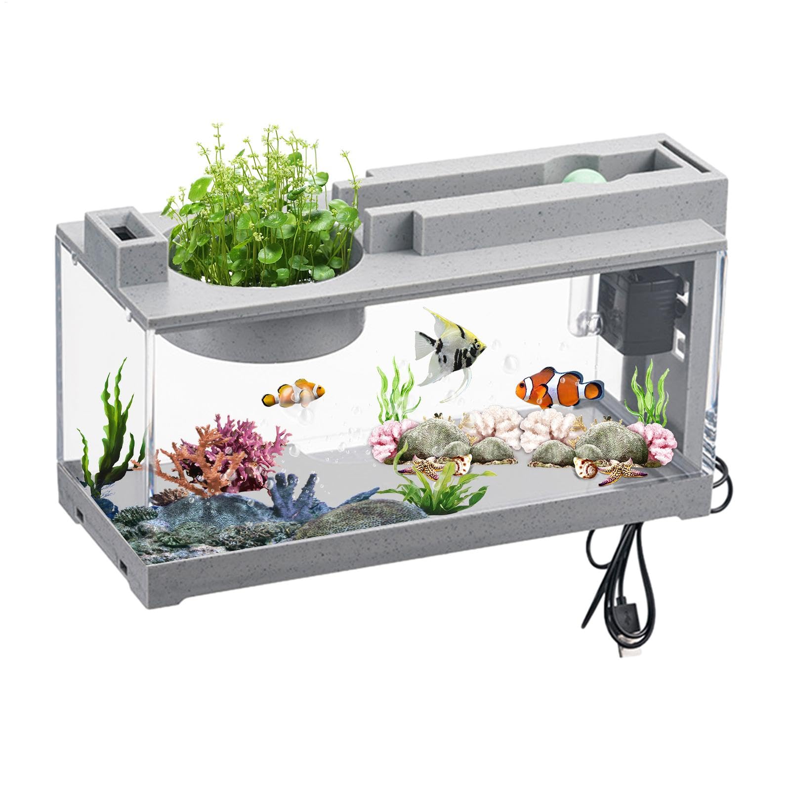 Acuario de Mesa Miini con Bomba de Aire, Acuario silencioso y Moderno para | bettas, Tortugas, camarones, Musgo, Coral, Ideal para pequeñas Criaturas acuáticas, también Puede Utilizarse como