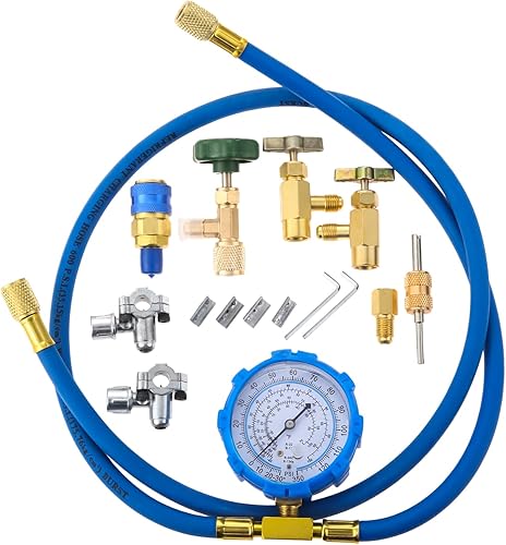AC R134A - Kit de recarga de freón para refrigerador que incluye R134a Piercing Autosellante, válvulas de perforación de bala BPV31, adaptador de