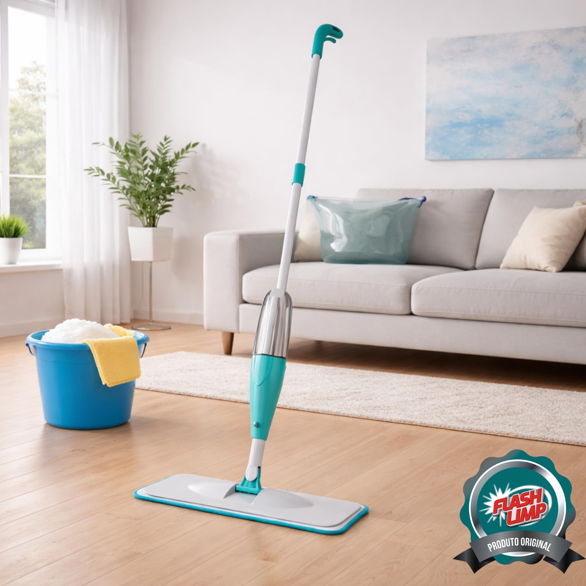 Mop Spray FIT com reservatório 365ml, Borrifa Limpa e Seca