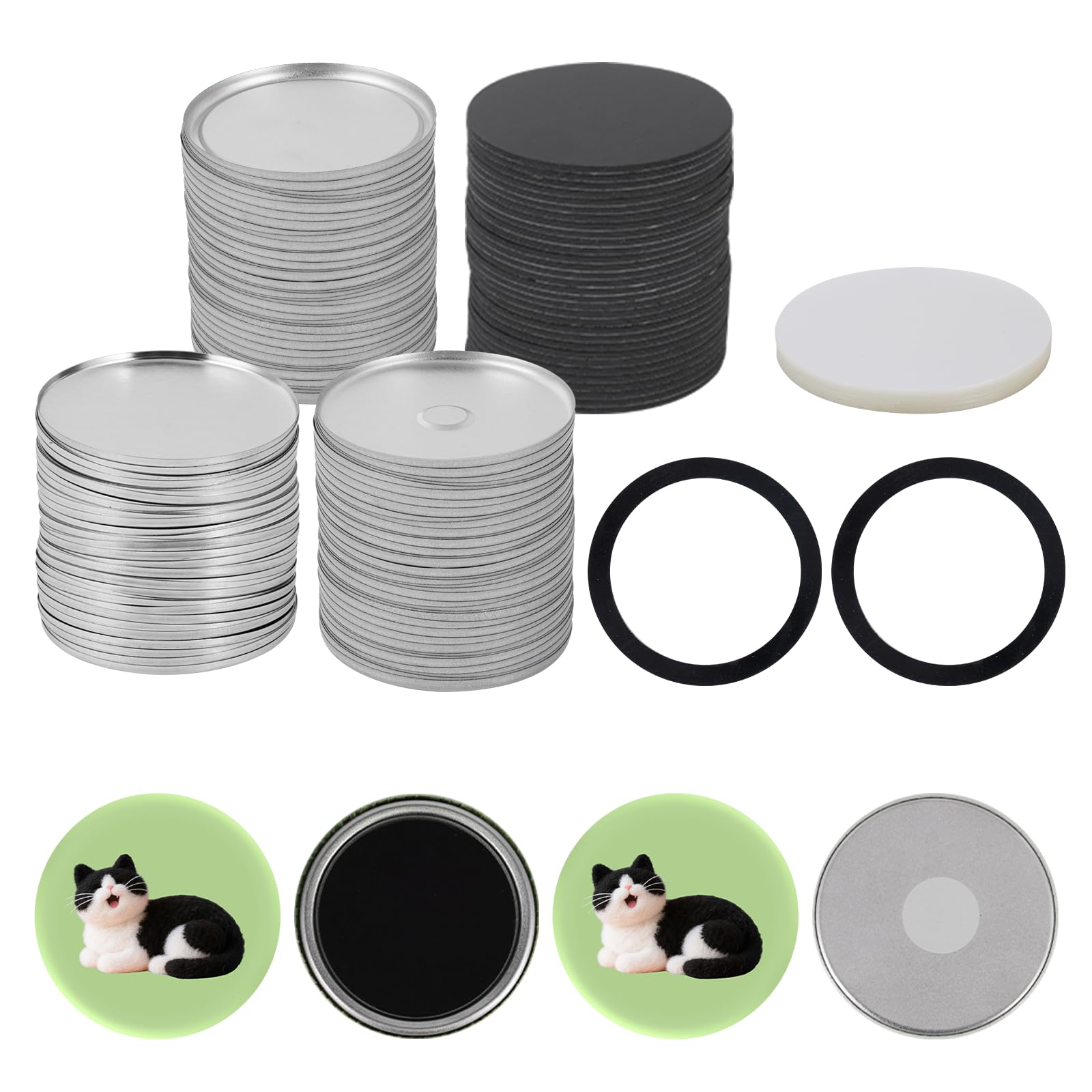 Photo 1 of 200 Sets 2.28in Magnet Button Making Supplies 58mm Metal Fridge Magnets Supplies Round Magnets Making Refills for 2.28" Round Badge Maker Machine Fridge Magnet Button Maker