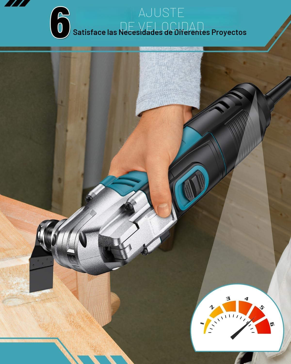 Multiherramienta Oscilante con 23 Accesorios, 300W Herramienta Multifunción con 10000-22000 RPM 6 Velocidades Variables,Ángulo de Oscilación 3⁰ Sierra Oscilante Multitool para Cortar, Tallar, Pulir