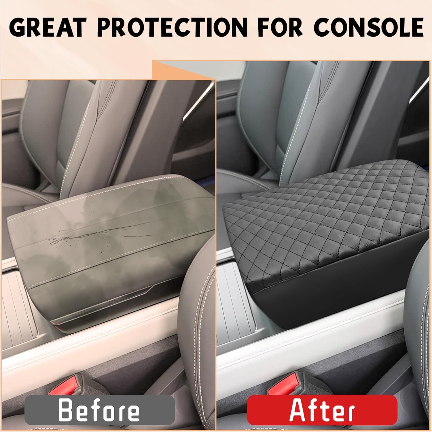 Center Console Cover Compatible with Lincoln Nautilus 2024-2026, Leather Armrest Cover Lid Protector, Elbow Arm Rest Covering, Anti-Scratch, Black