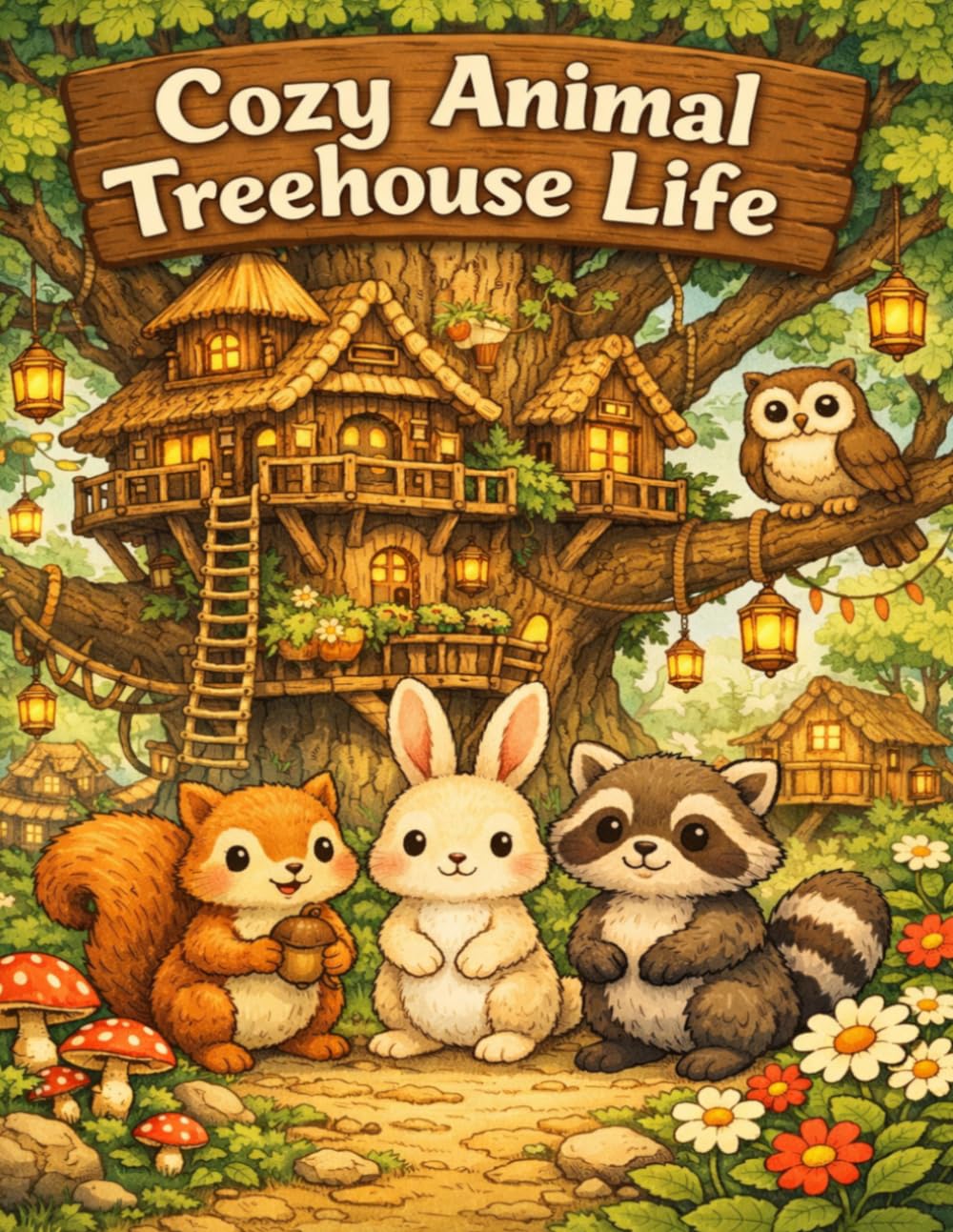 Cozy Animal Treehouse Life: 40 Cute Woodland Coloring Pages