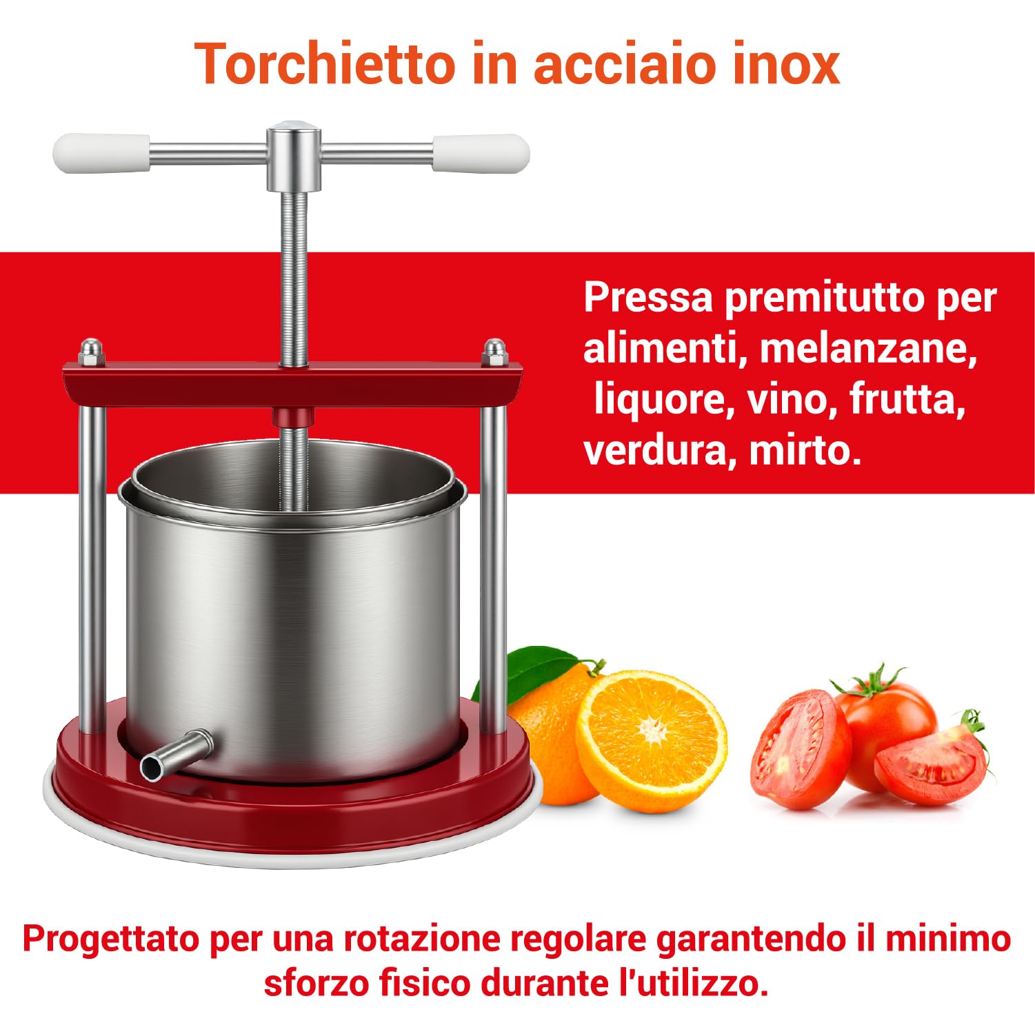 Crisalide® - Torchietto Spremitutto Milleusi Medio, Cestello da 3,5 Litri in Acciaio Inox, Beccuccio Scarico Ø14 mm, Diametro 16 cm