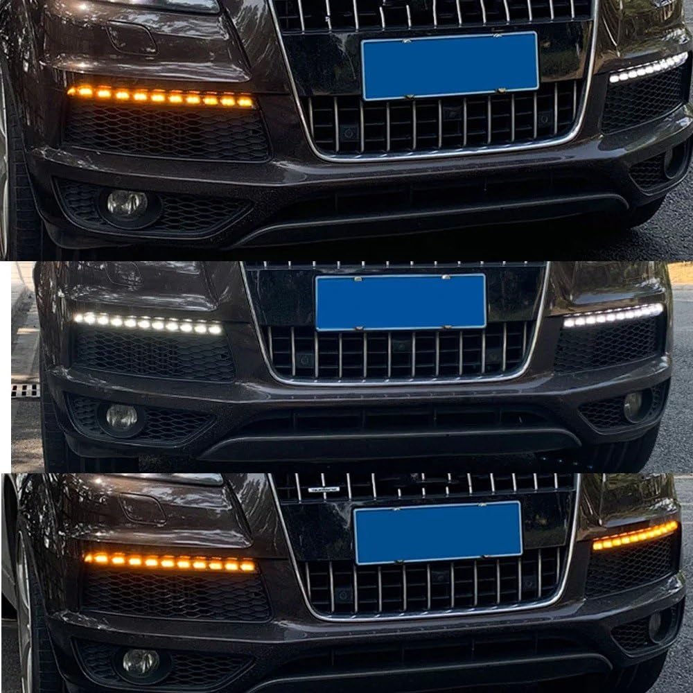Faro Auto 2 Luci Diurne A LED Da 12 V Per Q7 2010-2015 Funzione Indicatore Direzione Giallo Dinamico, Lampadina Fendinebbia Impermeabile Per Auto DRL Faro Principale Fari
