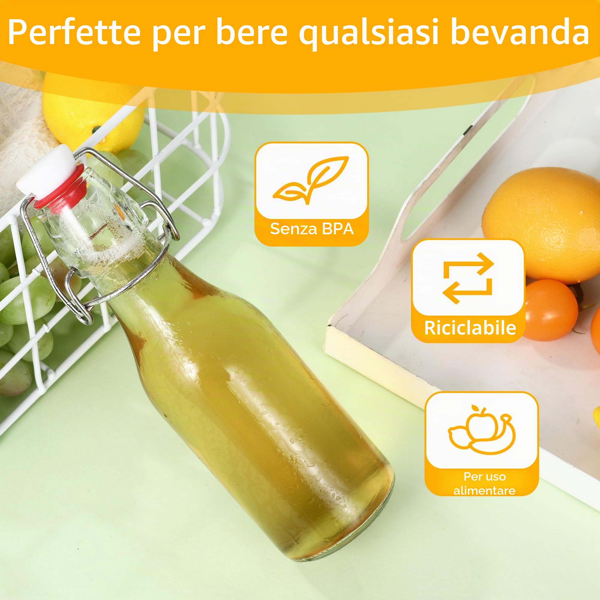 10 Bottiglie di vetro,250 ml Bottigliette di Vetro Piccole,Per la conservazione di birra, olio d'oliva, aceto, succhi di frutta, sciroppi