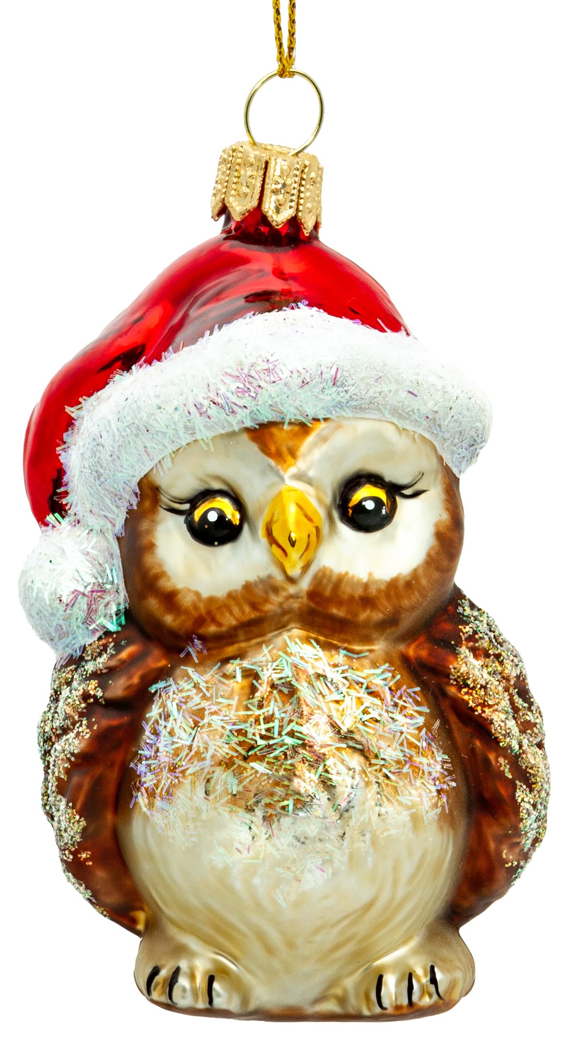 SIKORA BS710 Owl with Santa Hat Christmas tree decoration glass figurine ornament bauble - Exclusive Edition, Farbe/Variante:braun