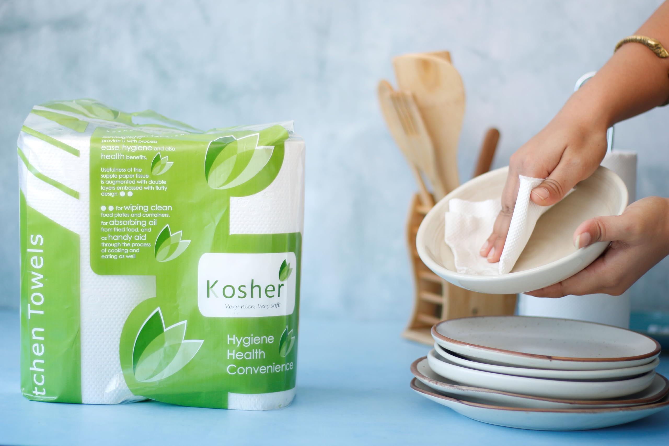 Kosher Kitchen 2 in 1 Tissue/Towel Paper Roll, 2 ply - 95 pulls each - total 570 pulls, combo of 3 (6 rolls)