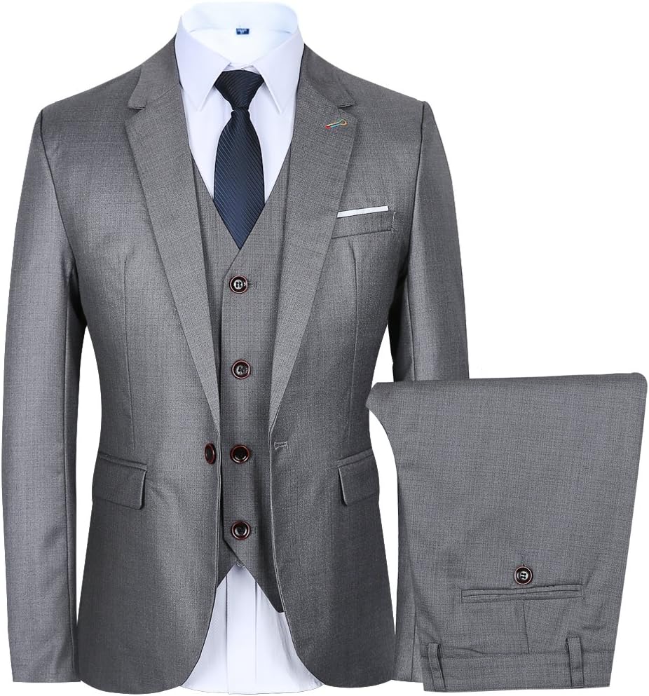 CCXO Men’s 3 Piece Suit One Button Single-Breasted Notch-Lapel Slim Fit Tux