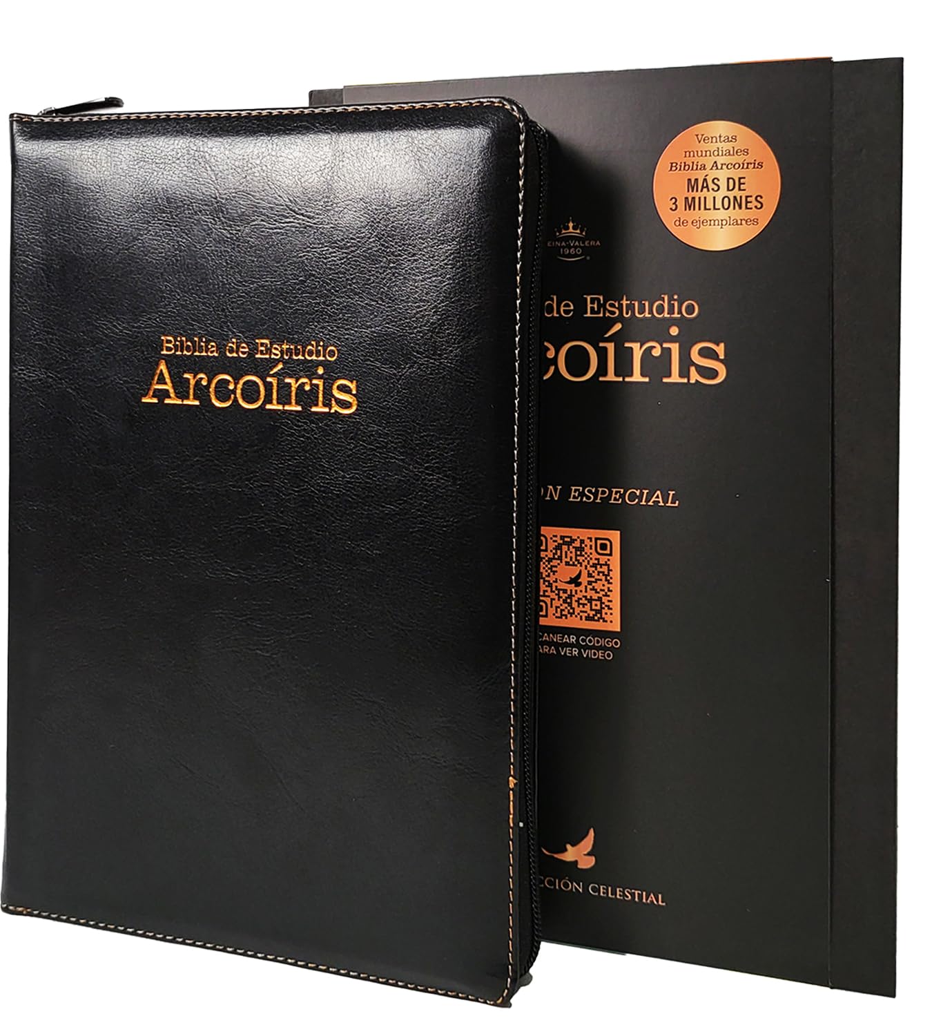 Biblia de Estudio Arco Iris Reina Valera 1960 con cierre, Indice, simil piel, colore nero estuche de lujo para proteccion