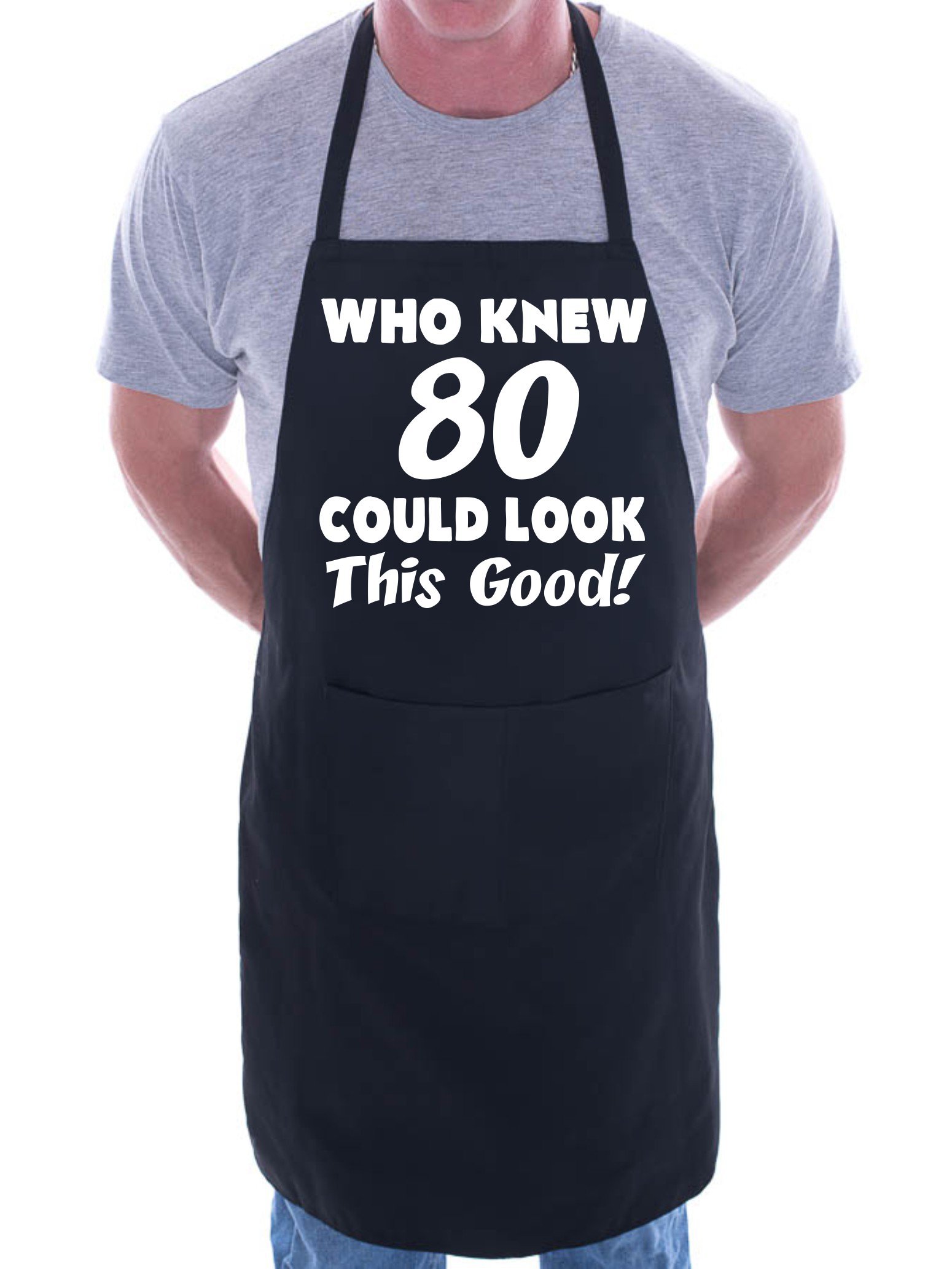 Print4U 80th Birthday Who Knew 80 BBQ Cooking Funny Novelty Apron Black