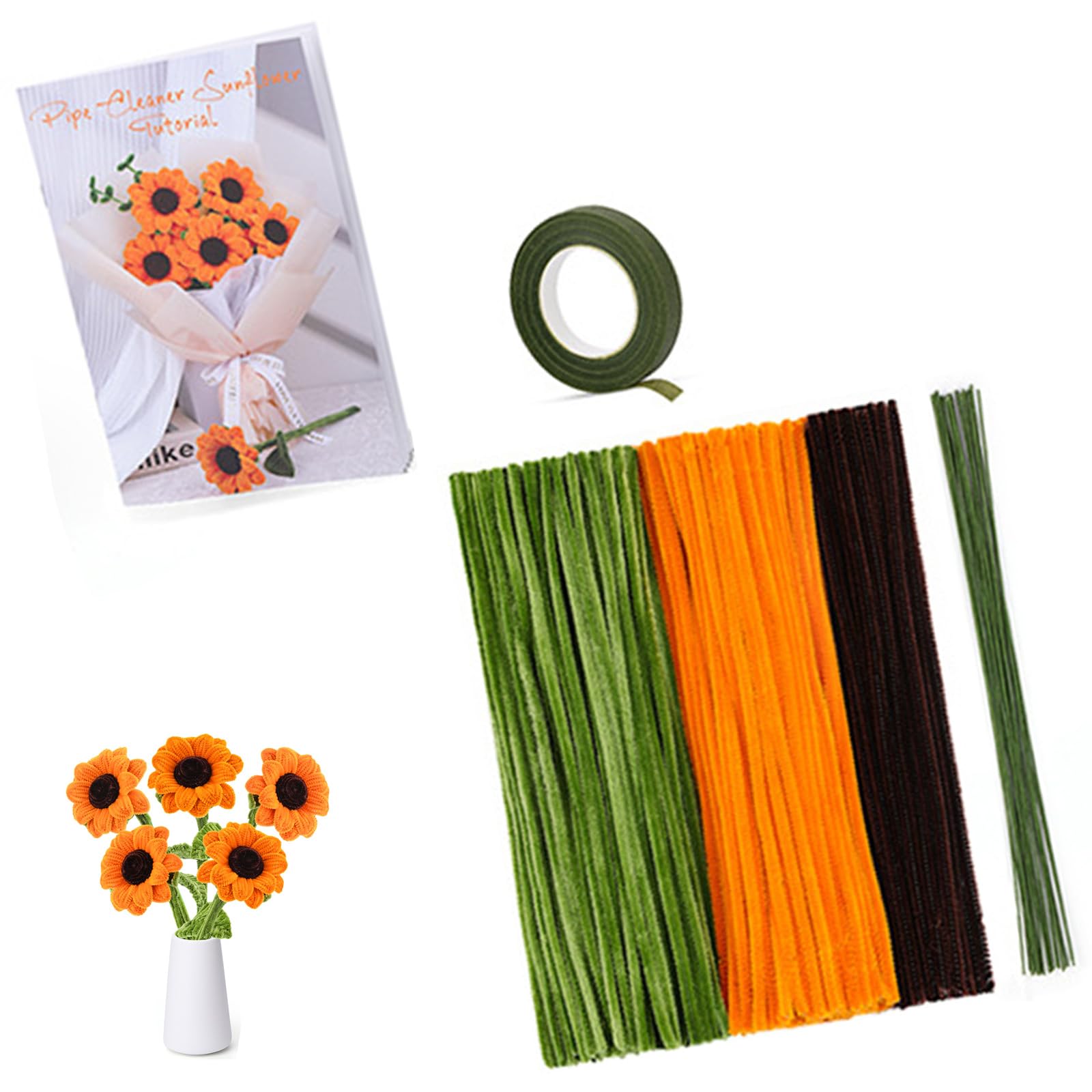 Carotoe Can Make 5 Sunflower Bendable Twist Stick For Flower Elegant Tulips/Sunflowers Florals Bouquet Crafting Accessories Bendable Stems