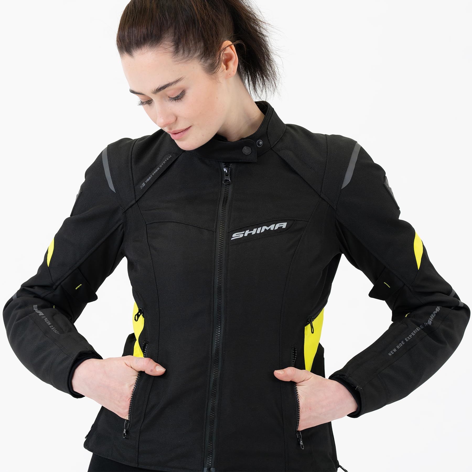 SHIMA RUSH Veste Moto Femme Homologué AIRFORCE Dorsale Blouson Armure Protecion Vestes Imperméable Textile Vetement Hiver Ete Touring Motos Aventure équipements (Femmes, Veste Regular, Rose, XL) | Ventilation optimisée