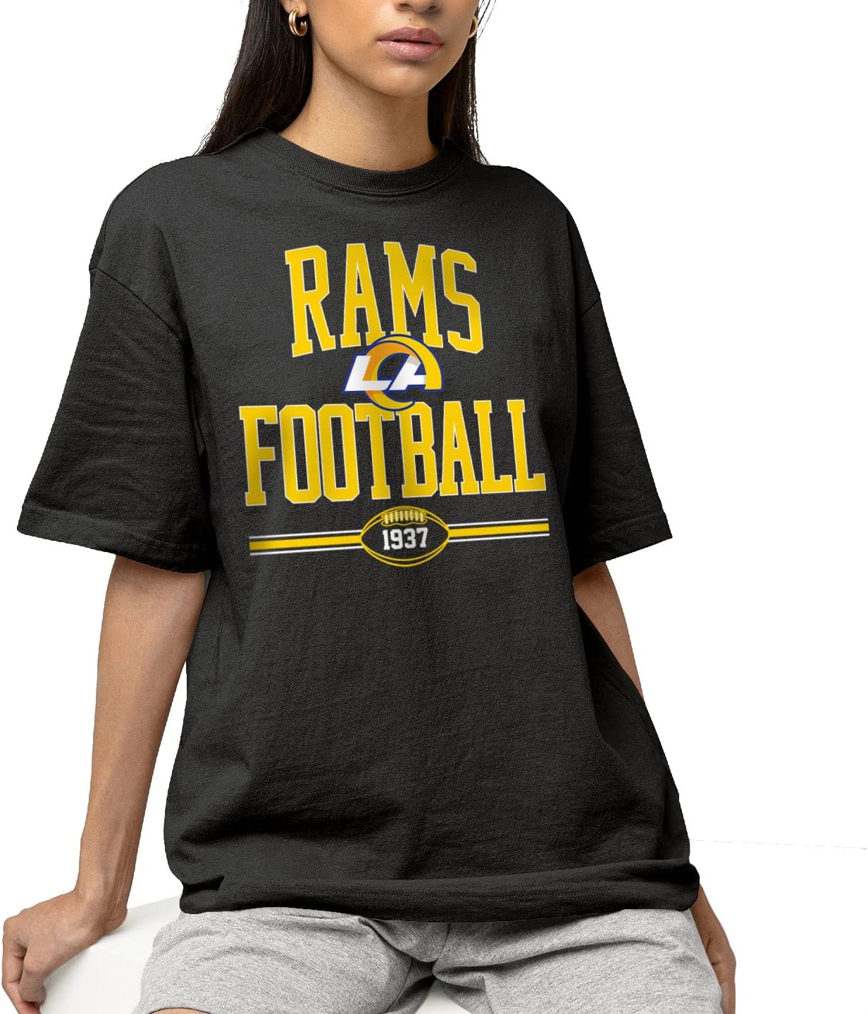 Hybrid Sports NFL - Los Angeles Rams - Football Arch - Men's and Women's Short Sleeve T-Shirt - Size X-Large Los Angeles Rams - Black - Image 2