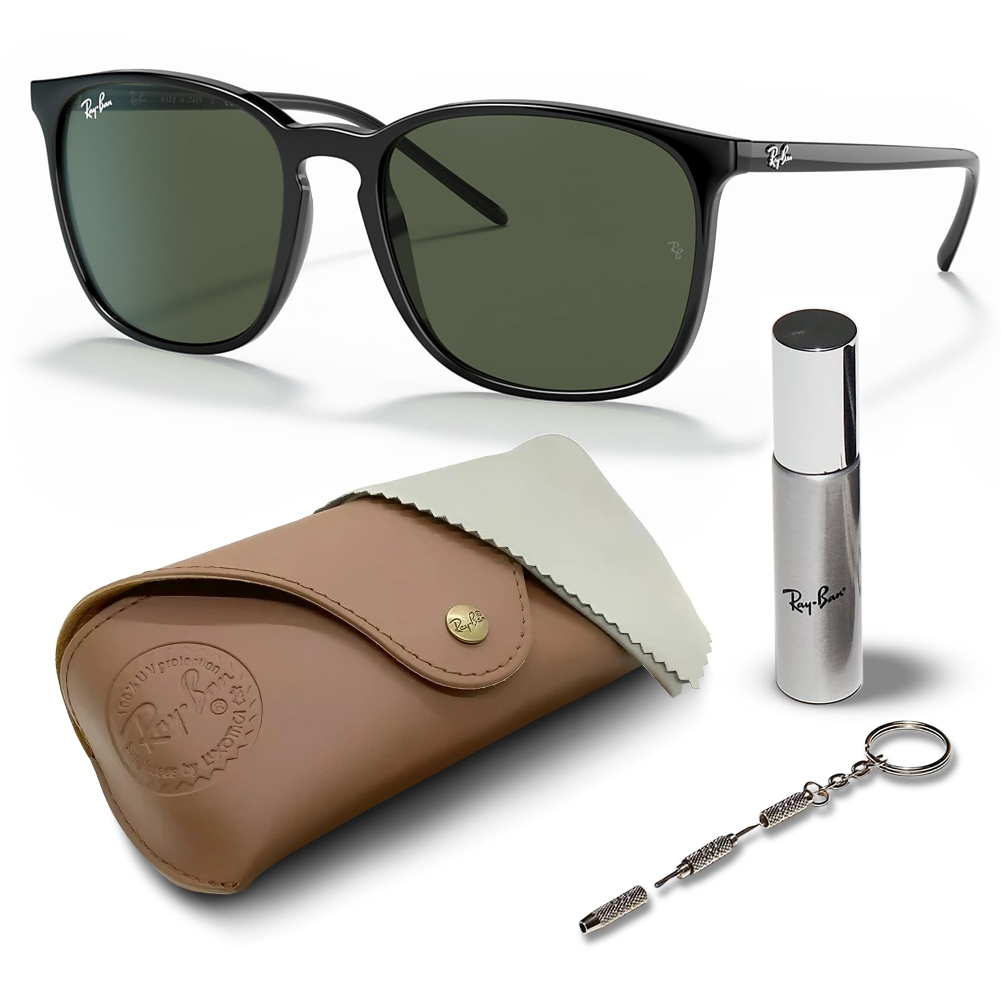Ray-Ban RB4387 Square Shape Sunglasses With Eyewear Kit Bundle - High Bridge Fit - Ideal Formal and Casual Wear Square Sunglasses