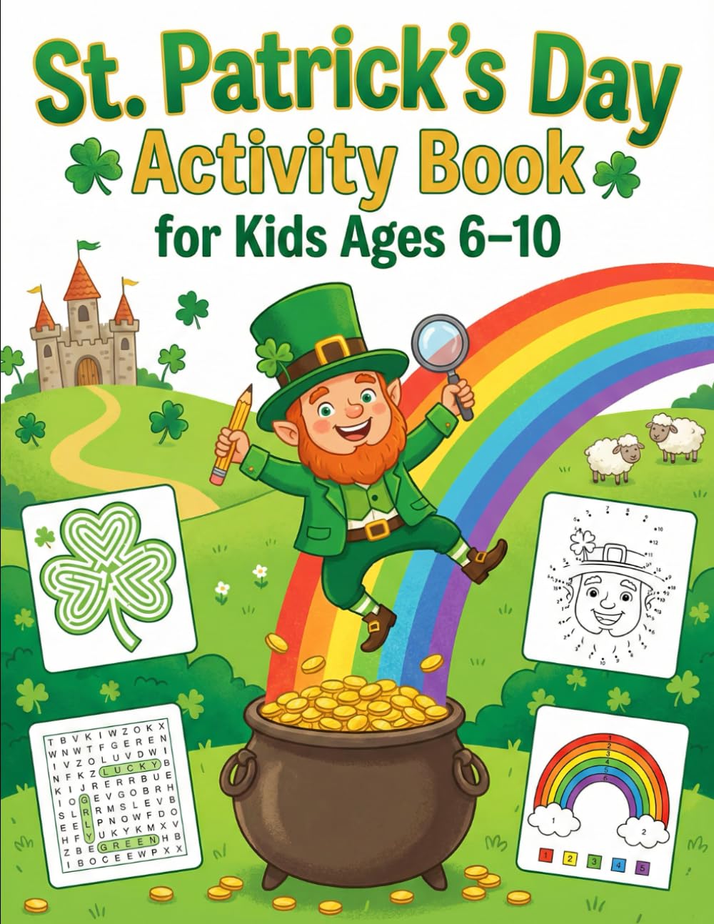 St. Patrick’s Day Activity Book for Kids Ages 6–10: Fun St. Paddy's Day Activities, Coloring Pages, Puzzles, Mazes, Shamrocks, Rainbows