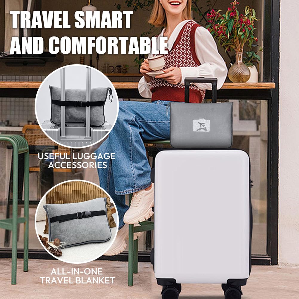 Reisedecke für Flugzeug & Auto, Weiche & Warme Reisedecke Kissen 2 in 1, Tragbare Flugzeugdecke mit Gepäckhülle & Rucksackclip, Verwandlungskissen, Ultraleichte Flugzeugdecke für Reisen Büro Zuhause