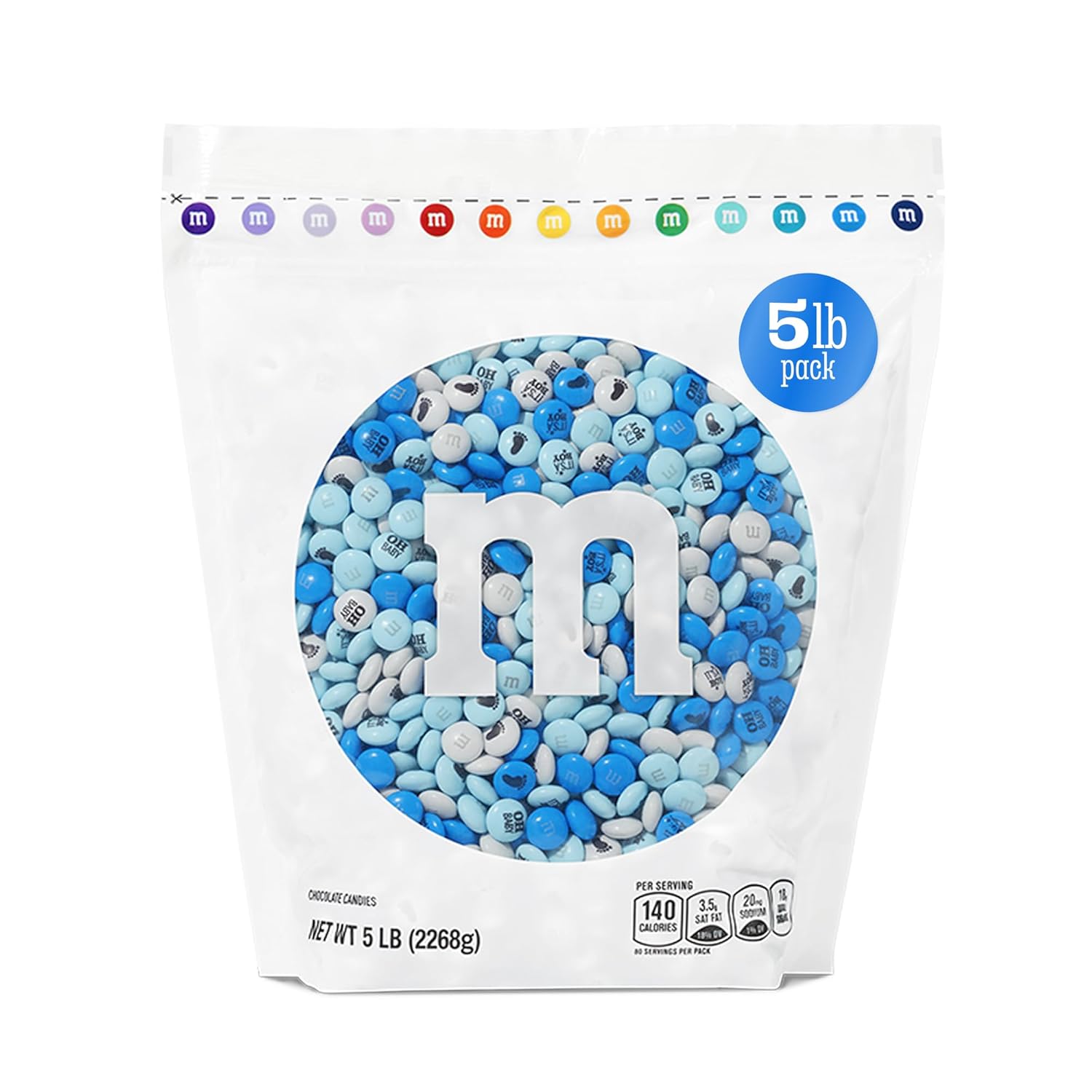 M&M'S World It's A Boy Milk Chocolate Candy 5lb Bag with White and Blue M&M'S for Baby Boy Showers Gender Reveal Parties and Baby Celebration Favors
