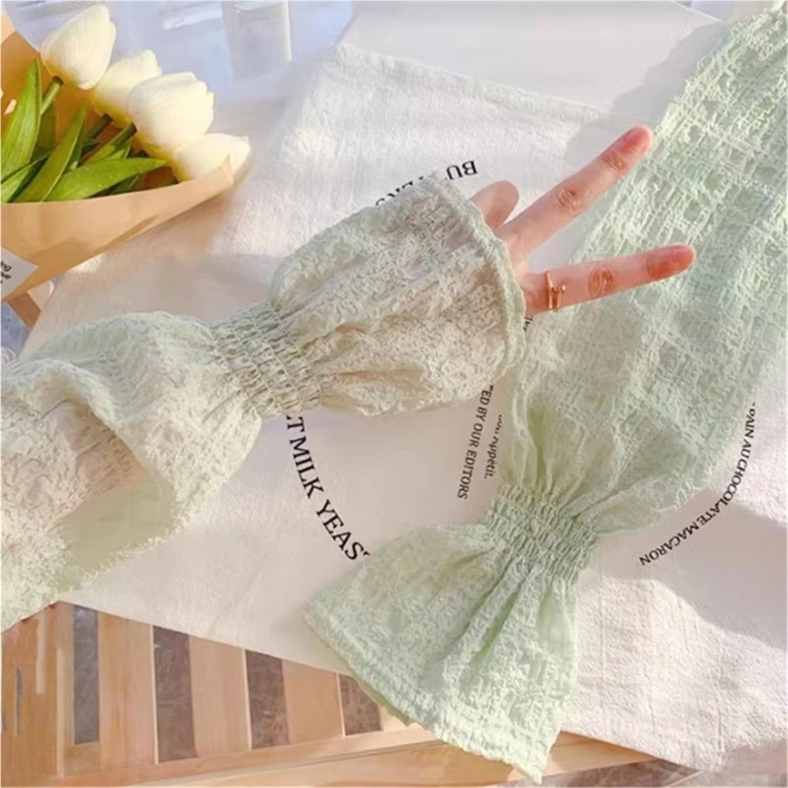 Manchons de Protection solaire en dentelle et maille, 2 paires, couleur unie, manches bras respirantes, coupe ample, gants sans doigts, cyclisme