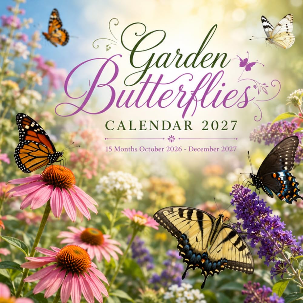 Garden Butterflies Calendar 2027: 15-Month October 2026 – December 2027 | Butterflies, Flowers & Garden Beauty , Spacious Planning Pages