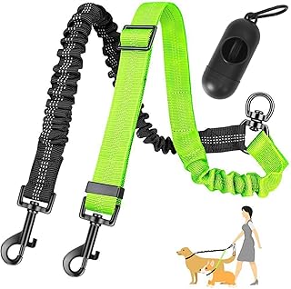 Doppelleine für 2 Hunde mit Hundekotaufsammler Verstellbare verwicklungsfreie Hundeleine mit 360° Drehfunktion Stoßdämpfend Reflektierend Ideal für kleine mittelgroße große Hunde (Grün)