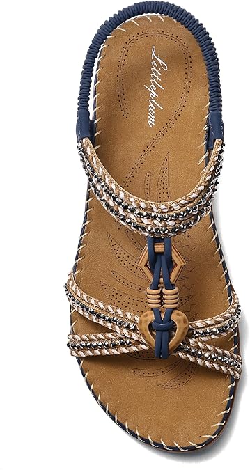 Littleplum Womens Sandals Arch Support Summer Flat Slides Ankle Elastic Walking Shoes Braided Beach Dressy Sandals for Women