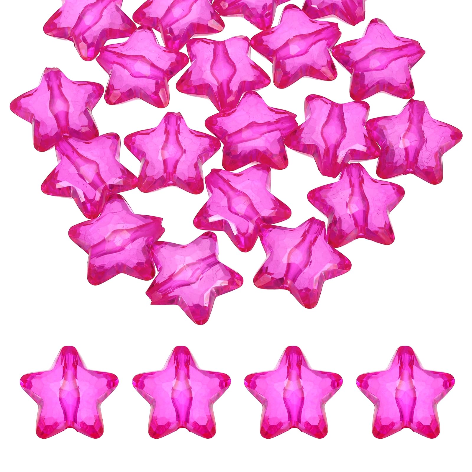 sourcing map 20pcs Acrylic Crystal Star Beads, 28mm Star Shape Clear Charm Faceted Beads for DIY Crafts Jewelry Making Bracelet Necklace Decor Key Chains, Dark Rose Red