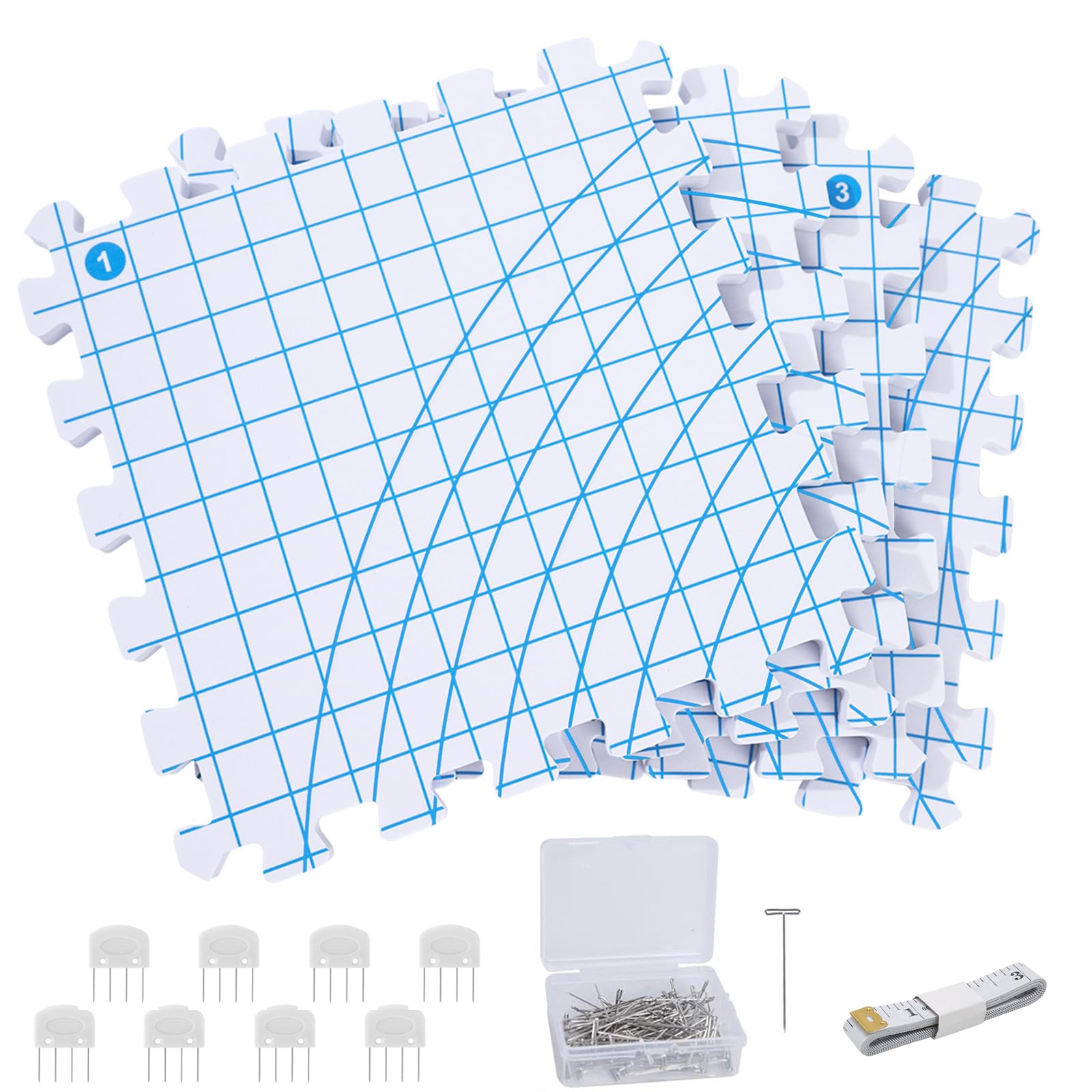 Zyetgh White Blocking Mats For Knitting, 4Pcs Blocking Boards For Crochet With 50Pcs T Pins And 8Pcs Blocking Pins Knitting Blocking Mats Kit For Knitting Crochet
