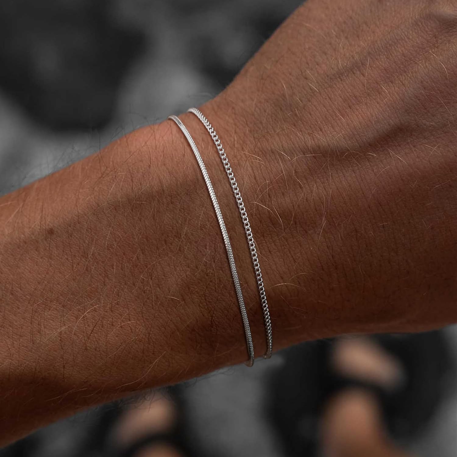 Moodear Valentines Day Gifts for Him Stackable Bracelets for Men - Dainty Silver Cuban Link Stackable Snake Chain Stainless Steel Bracelets Trendy Jewelry Gift - Image 3