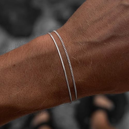 Miniatura 3 de Moodear Valentines Day Gifts for Him Stackable Bracelets for Men - Dainty Silver Cuban Link Stackable Snake Chain Stainless Steel Bracelets Trendy