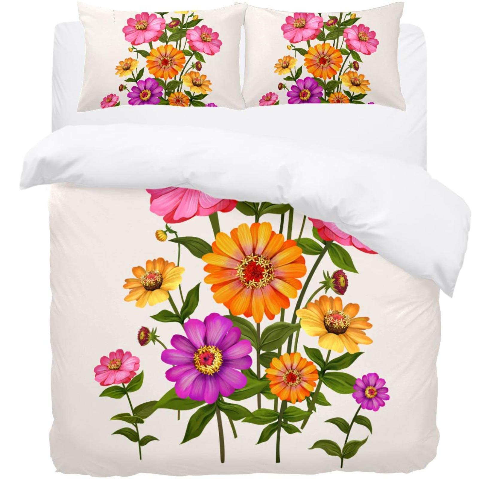 Parure de lit 3 pièces housse de couette motif floral printanier pour lit double King et Queen size
