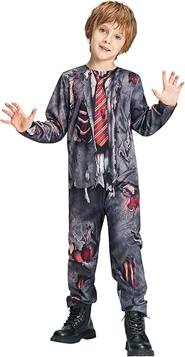 Disfraz de zombi para niños, mono de cadáver espeluznante, uniforme sangriento para niños y niñas, fiesta de disfraces de Halloween, 3 a 10 años