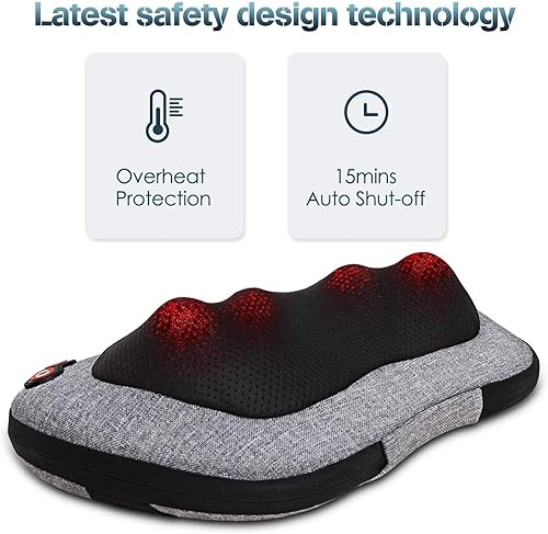 Vista 17 de VIKTOR JURGEN Masajeador de espalda, masajeador de cuello con calor, almohada de masaje regalos para hombres y mujeres, masajeador eléctrico de Gris
