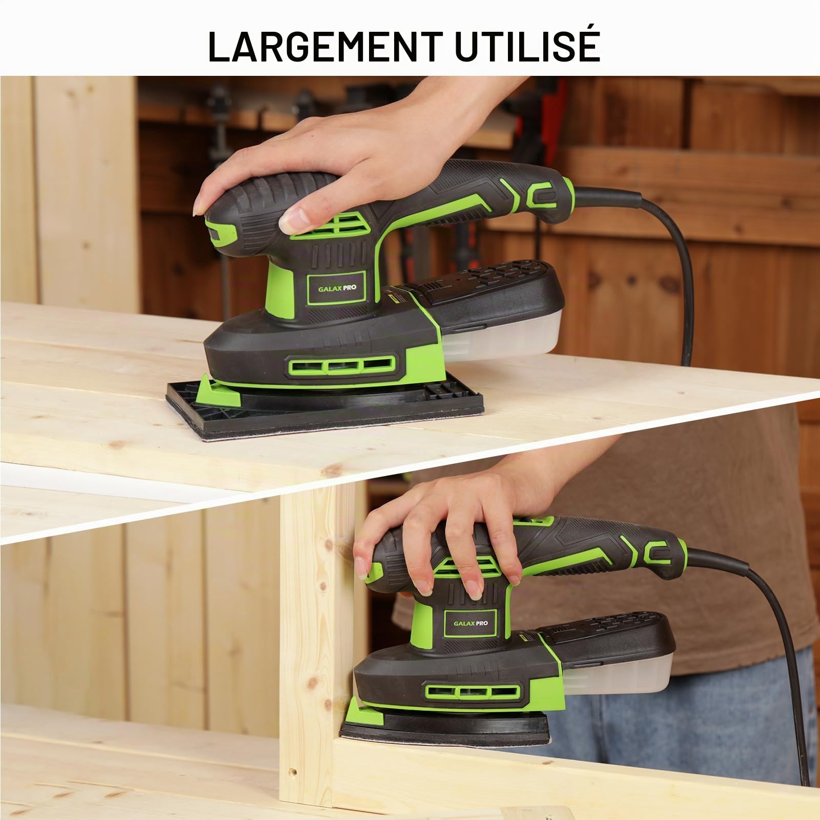 GALAX PRO Ponceuse Excentrique 2-en-1 250W, 6000-12000 tr/min, 6 Vitesses Variables, avec Bac à Poussière, pour Ponçage et Polissage du Bois et du Métal, 12 Papiers Abrasifs Inclus