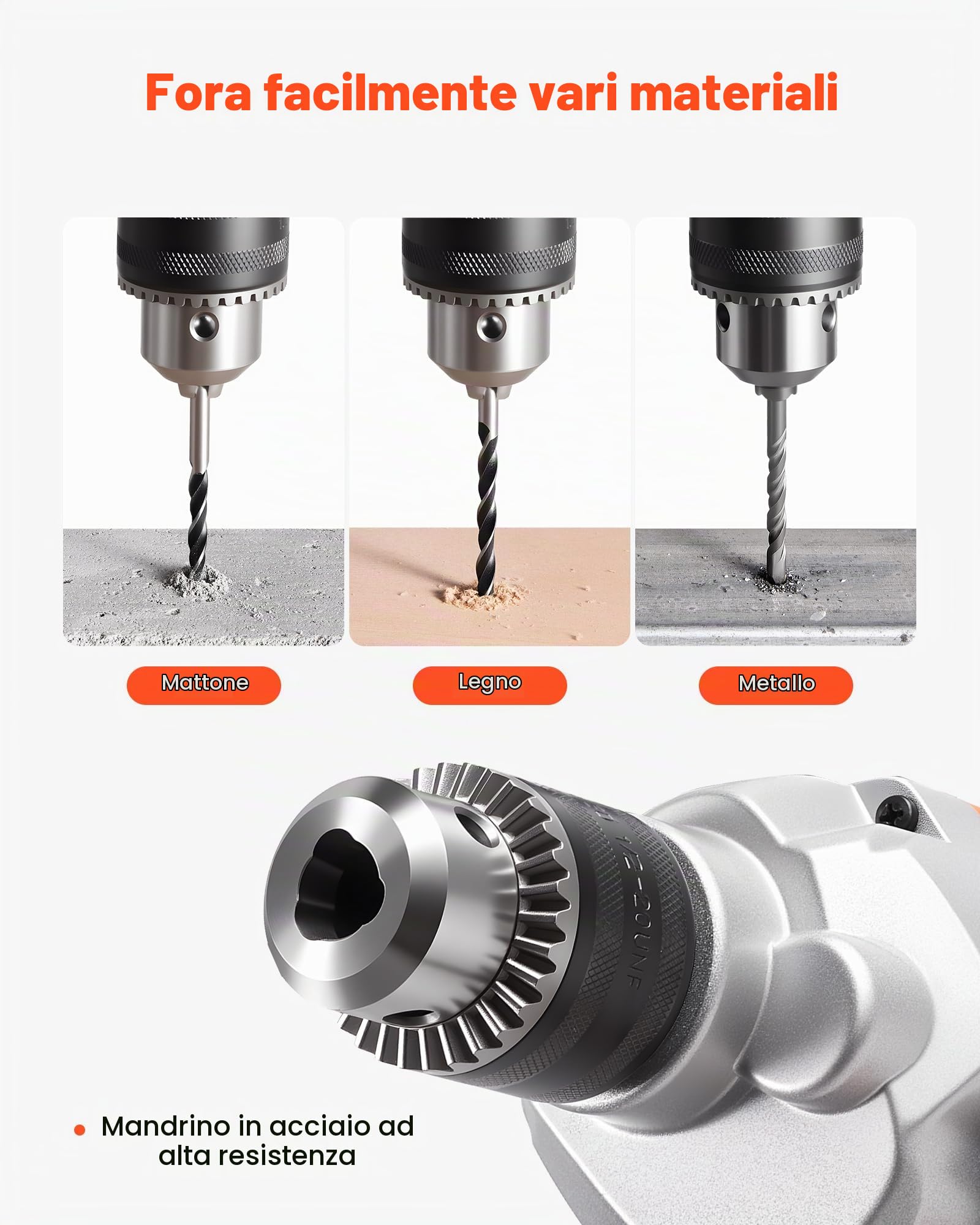 VEVOR Trapano Miscelatore Elettrico 12,7 mm 1100 W con Agitatore per Miscelazione 850 giri/min 3,2 A Trapano Miscelatore con Impugnatura a D per Foratura e Miscelazione per Cemento