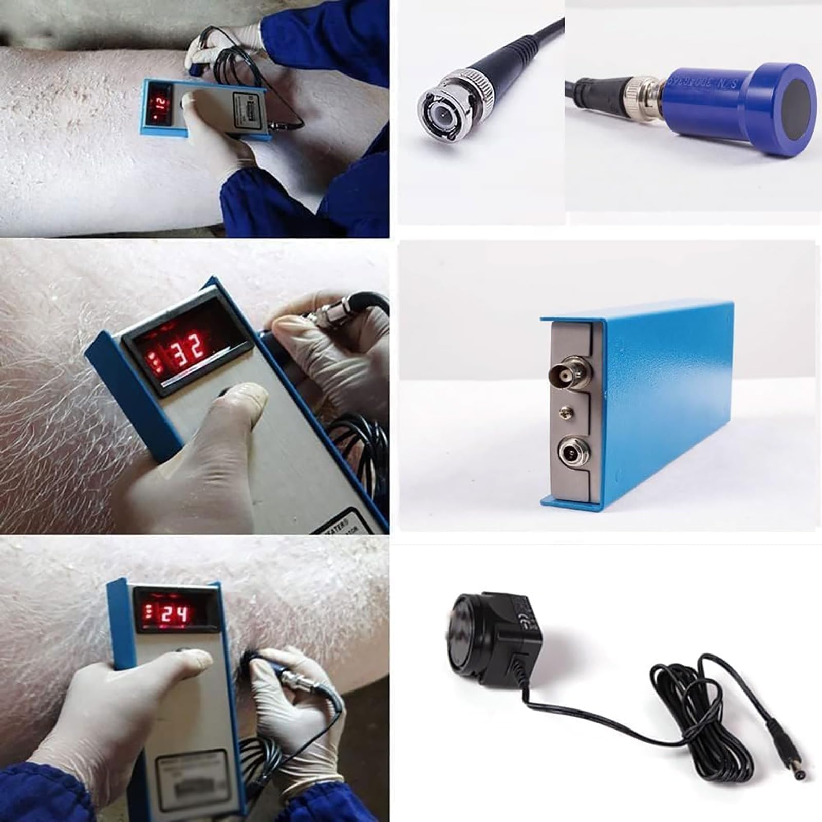 Medidor de grosor de grasa de cerdo, detector veterinario para granja doméstica, medición de 1-3 capas, rango de 4-45 mm, con sonda y luces indicadoras