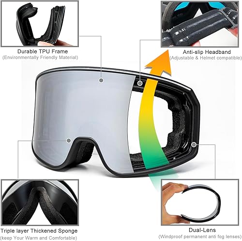 Miniatura 5 de SPOSUNE Gafas de esquí con doble lente  Gafas de nieve antivaho anti-UV para hombres, mujeres, jóvenes, esquí, motos de nieve